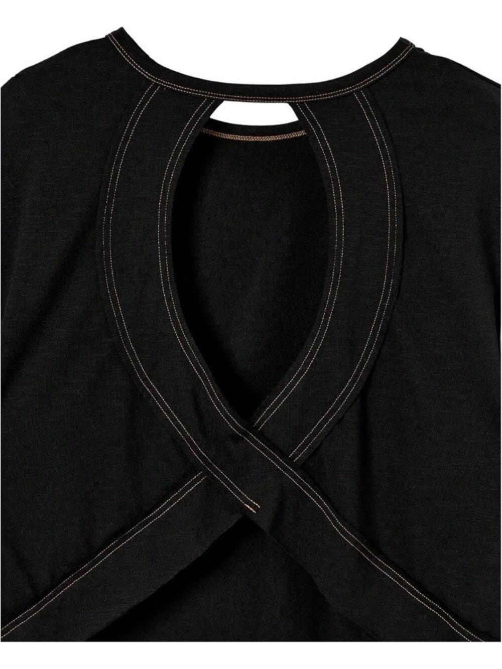 Women's Solid Black Open Back Tops Workout Backless Casual Athletic Shirts - Picture 3 of 4